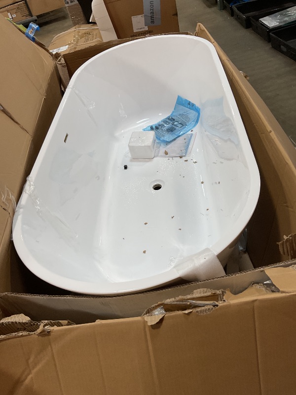 Photo 1 of **DIRT**WOODBRIDGE 71" Acrylic Freestanding Bathtub Contemporary Soaking White Tub with Chrome Overflow and Drain,B1701-C