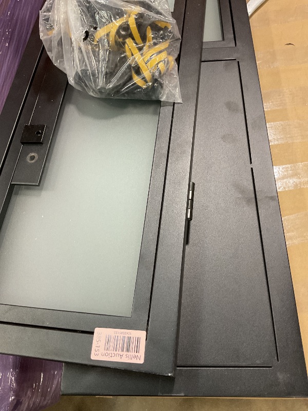 Photo 1 of **MINOR USE WEAR**Calhome 48 in. x 84 in. 3/4 Lites Frosted Glass Black Steel Frame Double Bi-Fold Barn Doors with Hardware Kit and Door Handle