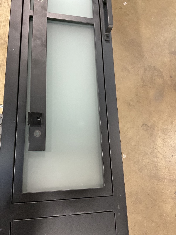 Photo 1 of **MINOR USE WEAR**Calhome 48 in. x 84 in. 3/4 Lites Frosted Glass Black Steel Frame Double Bi-Fold Barn Doors with Hardware Kit and Door Handle