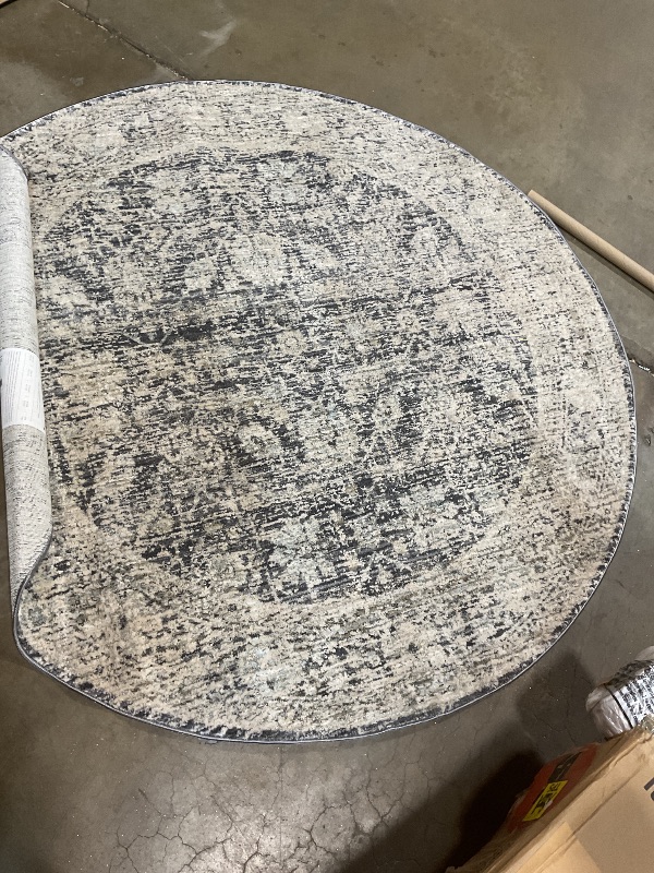 Photo 1 of **DIRTY FROM TRANSPORT **Loloi Amber Lewis Alie Collection ALE-05 Charcoal/Beige 5'-3'' x 5'-3'', .13'' Pile Height, Round Area Rug