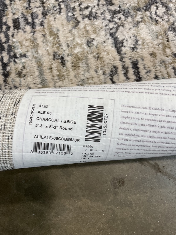 Photo 1 of **DIRTY FROM TRANSPORT **Loloi Amber Lewis Alie Collection ALE-05 Charcoal/Beige 5'-3'' x 5'-3'', .13'' Pile Height, Round Area Rug