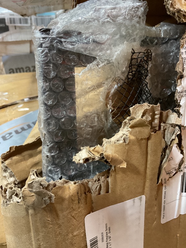 Photo 1 of **TEARS ON CORNER AND BOTTOM SIDE**Deco 79 Farmhouse Metal Fireplace Screen with Tree Detail, 39" x 7" x 33", Green