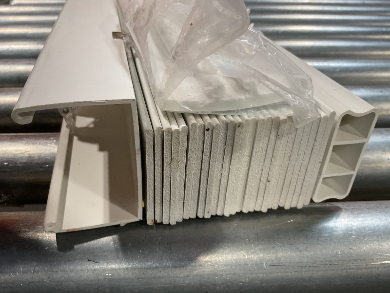 Photo 1 of **SELLING FOR PARTS AS PARTIAL SET. SCUFFS AND DIRT. MISSING HARDWARE. MISSING CONTROL ROD** DEZ FURNISHINGS Cordless 2" Signature Smooth Faux Wood Blind, 59.5" W x 48" H, Smooth White