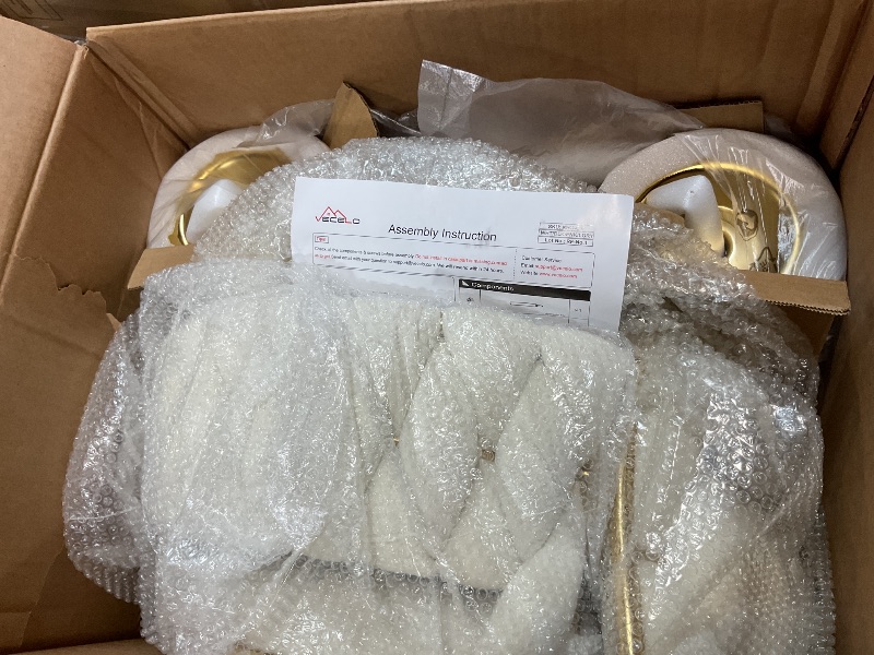 Photo 1 of **2 BOXES**VECELO Bar Stools Set of 4, Modern Luxury Velvet Woven Counter Height Stools with Back and Arm, Gold Metal Leg & Base, 360 Swivel Bar Chair for Pubs Dining Room, White