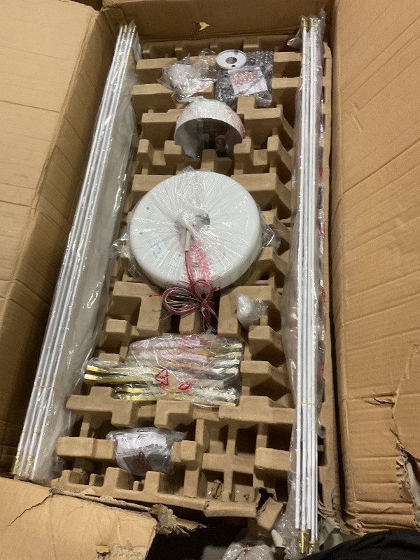 Photo 1 of **SELLING FOR PARTS AS PARTIAL SET **WINGBO 96" Large Industrial Ceiling Fans No Lights, 8 Aluminum Blades, 6-Speed Powerful Brushless DC Motor Reversible, High Volume 10000 CFM at 84 RPM, Commercial and Residential, Brass and White
