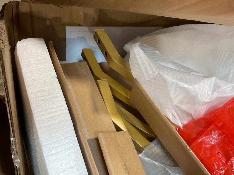 Photo 1 of **MISSING HARDWARE**Tribesigns 63-Inch Rectangular Dining Table for 4 to 6, Modern Kitchen Tables with Stylish Metal Trestle Legs, Large Dinner Tables for Dining Room, Only Table (White+Gold)