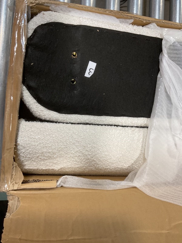 Photo 1 of **ONE BOX OF TWO. SELLING FOR PARTS**King Size Boucle Fabric Bed Frame, Upholstered Platform Bed with Curved Design & Thick Headboard in White Color