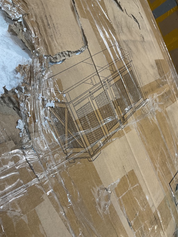 Photo 1 of **SELLING FOR PARTS AS PARTIAL SET. DAMAGE TO CORNERS. SCRATCHES**White Cabinet .parts. Black metal covers