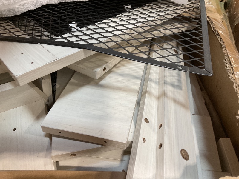 Photo 1 of **SELLING FOR PARTS AS PARTIAL SET. DAMAGE TO CORNERS. SCRATCHES**White Cabinet .parts. Black metal covers