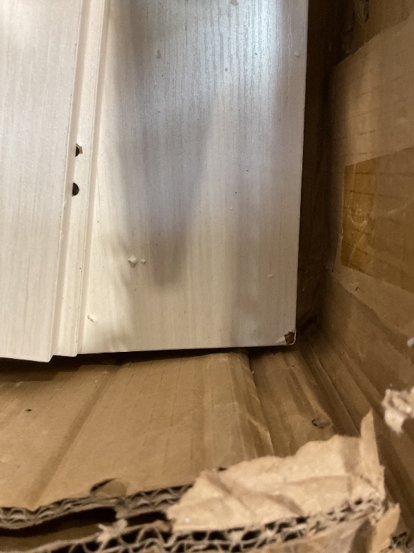 Photo 1 of **SELLING FOR PARTS AS PARTIAL SET. DAMAGE TO CORNERS. SCRATCHES**White Cabinet .parts. Black metal covers