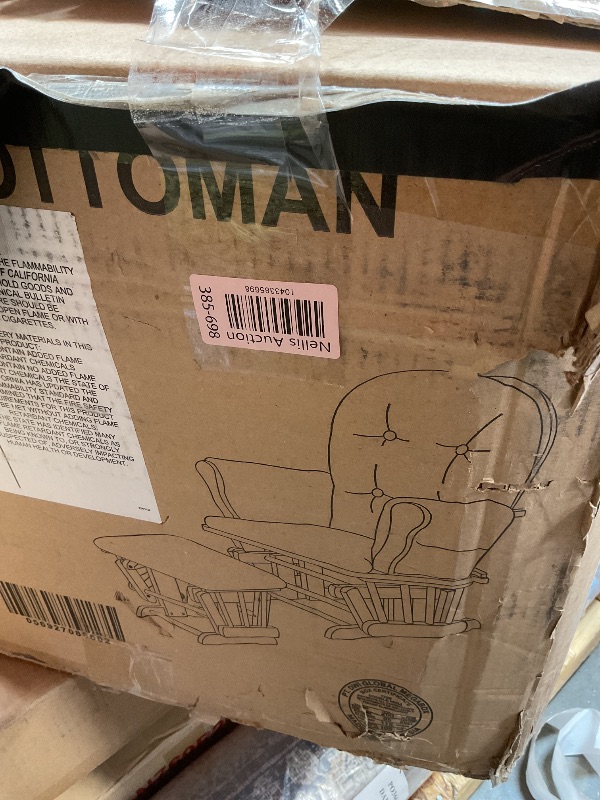 Photo 1 of **SELLING FOR PARTS. MAJOR DAMAGE.**  Storkcraft Premium Hoop Glider & Ottoman (White/Gray) — GREENGUARD Gold Certified Nursery Glider, Solid Wood Craftsmanship, Smooth-Gliding Nursery Chair and Ottoman, Award-Winning