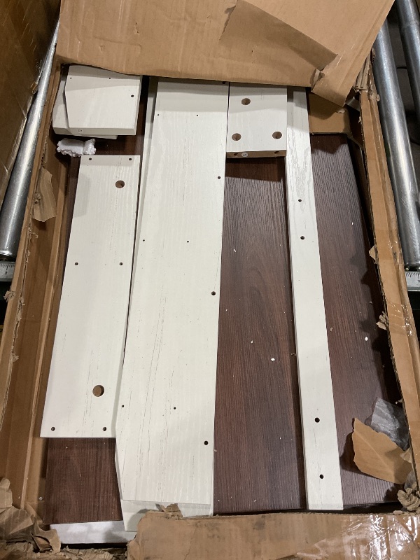 Photo 1 of *MISSING HARDWARE*GAOMON 60" Counter Height Dining Table for 4, Farmhouse Rectangular Tall Bar Height Kitchen Dining Table & Thick Table Top, with Deepened Wine Rack & Shelves for Kitchen, Bar,Retro White & Brown