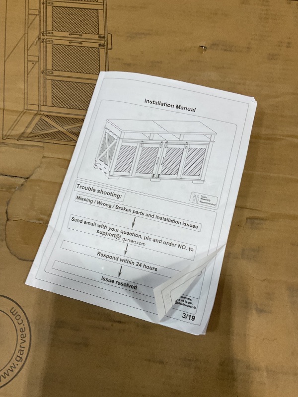 Photo 1 of **TWO BOXES**GARVEELIFE 71 IN DOG CRATE FURNITURE FOR 2 DOGS, LARGE DOUBLE DOG CAGE WITH 3 STORAGE DRAWERS & REMOVABLE DIVIDER, DOG KENNEL AS TV STAND, FURNITURE STYLE DOG CRATES WITH SLIDING BARN DOOR