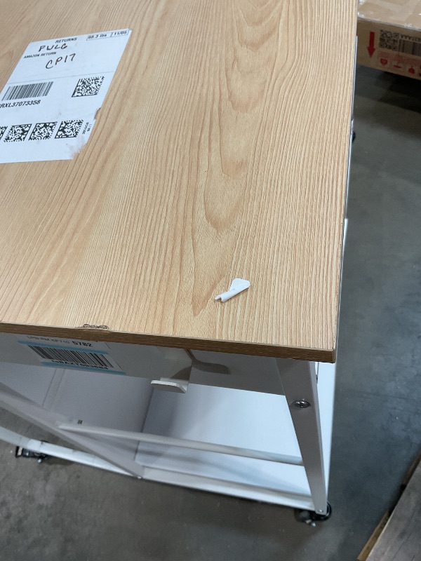 Photo 1 of **CRACKS. DIRT. DENTS. VASAGLE Kitchen Rolling Island, Mobile Kitchen Cart with Storage on Wheels, 27.6 x 43.3 x 35.4 Inches, 2 Drawers, 2 Hooks, for Dining Room, Oak Beige and Matte White UKKI011Y01