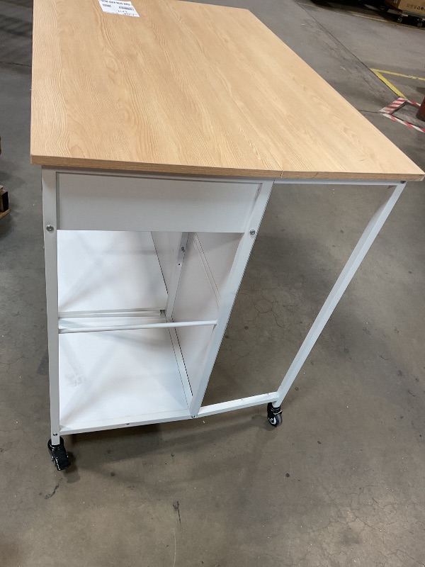 Photo 1 of **CRACKS. DIRT. DENTS. VASAGLE Kitchen Rolling Island, Mobile Kitchen Cart with Storage on Wheels, 27.6 x 43.3 x 35.4 Inches, 2 Drawers, 2 Hooks, for Dining Room, Oak Beige and Matte White UKKI011Y01