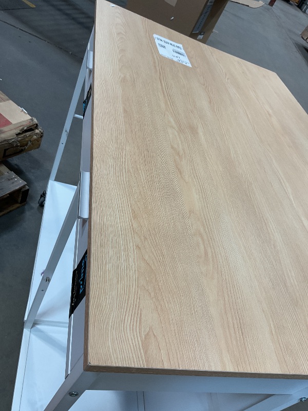 Photo 1 of **CRACKS. DIRT. DENTS. VASAGLE Kitchen Rolling Island, Mobile Kitchen Cart with Storage on Wheels, 27.6 x 43.3 x 35.4 Inches, 2 Drawers, 2 Hooks, for Dining Room, Oak Beige and Matte White UKKI011Y01