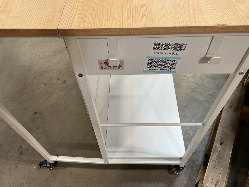 Photo 1 of **CRACKS. DIRT. DENTS. VASAGLE Kitchen Rolling Island, Mobile Kitchen Cart with Storage on Wheels, 27.6 x 43.3 x 35.4 Inches, 2 Drawers, 2 Hooks, for Dining Room, Oak Beige and Matte White UKKI011Y01
