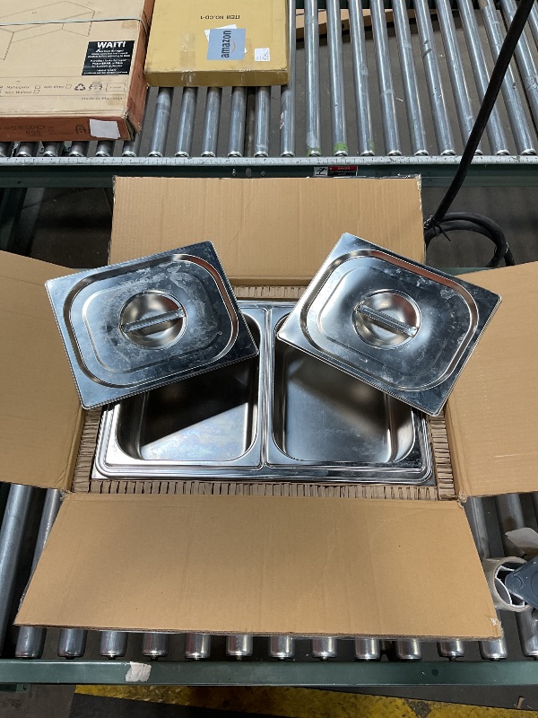 Photo 1 of **USED**Treshin 2 Pan Commercial Food Warmer, Stainless Steel Bain Marie Food Warmers Steam Table 15 Qt 1200W with Temperature Control & Lid for Home, Catering, Restaurants