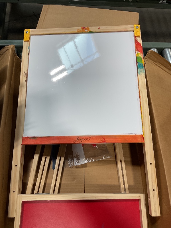 Photo 1 of **NOT DAMAGED BUT USED WITH PAINT MARKINGS**Joyooss Art Easel for Kids Easel, Foldable Toddler Easel for Painting Double Sided Whiteboard & Chalkboard, Standing Drawing Board with Paper Roll Children Easel for Kids Ages 2-4 4-8 8-12