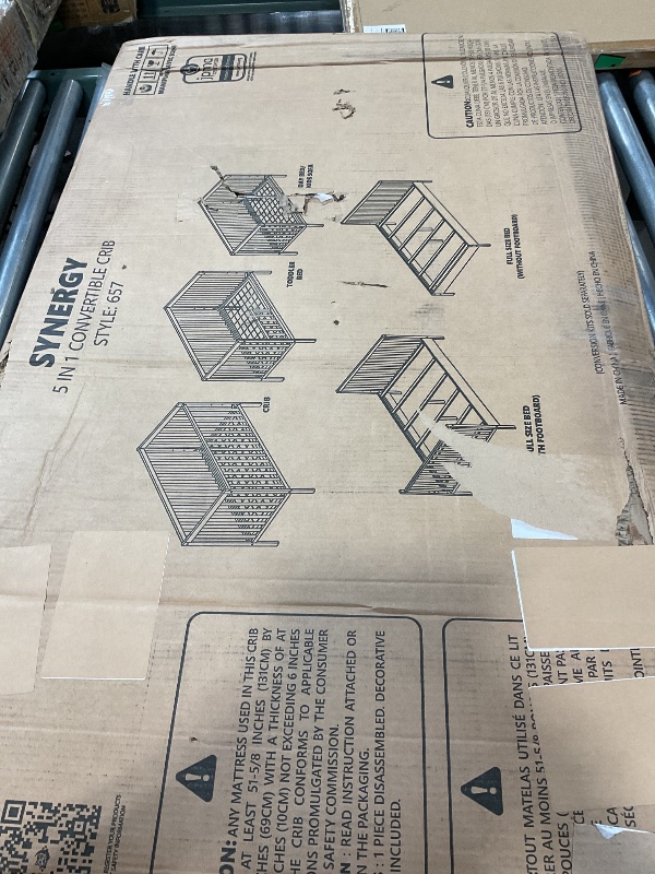 Photo 1 of *****MISSING A LEG THE ONE PROVIDED IS A DOUBLE****** Dream On Me Synergy 5-in-1 Convertible Full-Size Baby Crib with Toddler, Day & Full Bed Conversion in Black, GreenGuard Gold & JPMA, 3 Mattress Heights, Sustainable Pinewood