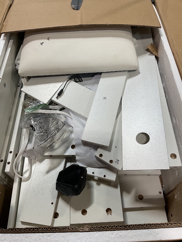 Photo 1 of **MISSING HARDWARE/PARTS ONLY.**DWVO Vanity Desk with Mirror and Lights, Makeup Vanity Table Set with Power Outlets and Chair, Makeup Desk with 3 Drawers and Open Shelves, Dressing Table for Bedroom, 3 Color Light Modes, White