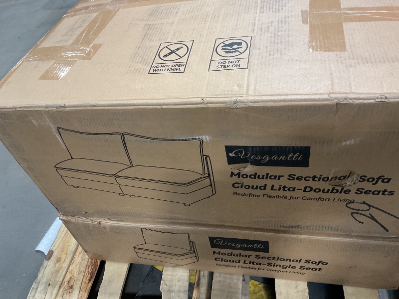 Photo 1 of **SELLING FOR PARTS. 2 of 3 BOXES. MISSING FOOTRESTS****Vesgantti 108" U Shaped Sectional Couch, Comfy Cloud Modular Sectional Sofa with 2 Ottoman Deep Seat Chenille Modern Cloud Sofa, Modular Sofas for Living Room, Bedroom and Apartment, Blue