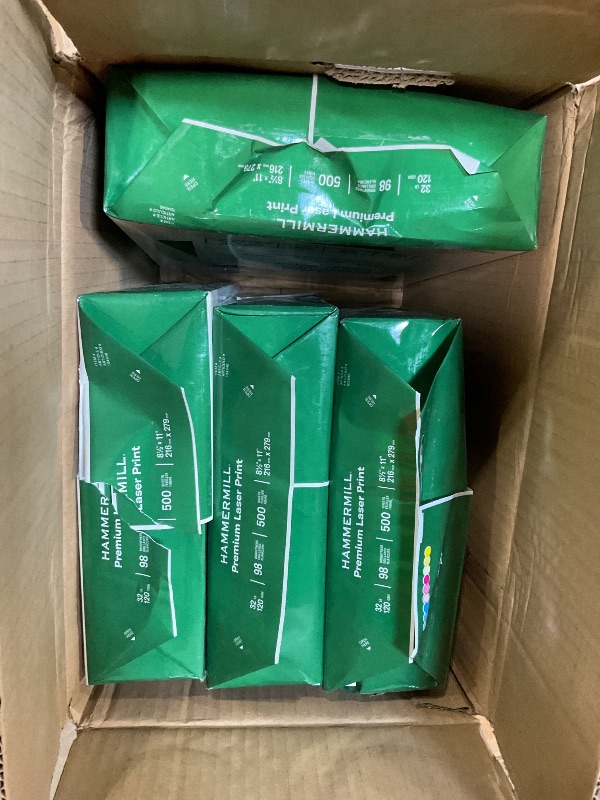 Photo 1 of **4 REAMS**Hammermill Printer Paper, Premium Laser Print 32 lb, 8.5 x 11-8 Ream (4000 Sheets) - 98 Bright, Made in the USA, 104646C