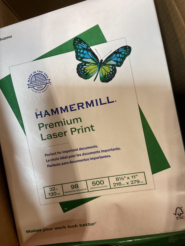 Photo 1 of **4 REAMS**Hammermill Printer Paper, Premium Laser Print 32 lb, 8.5 x 11-8 Ream (4000 Sheets) - 98 Bright, Made in the USA, 104646C