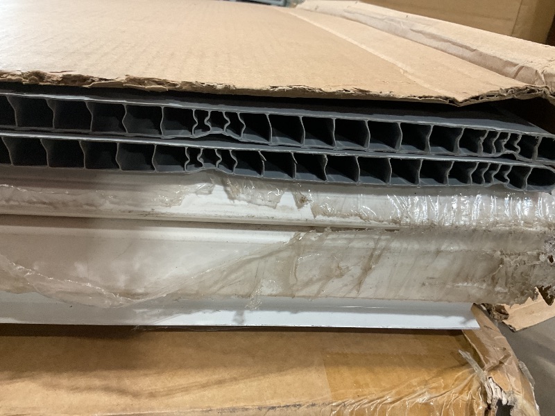 Photo 1 of **DENTS**Keter Manor 4x6 Resin Outdoor Storage Shed Kit-Perfect to Store Patio Furniture, Garden Tools Bike Accessories, Beach Chairs and Lawn Mower, Grey & White