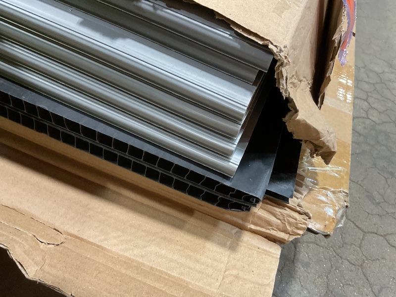 Photo 1 of **DENTS**Keter Manor 4x6 Resin Outdoor Storage Shed Kit-Perfect to Store Patio Furniture, Garden Tools Bike Accessories, Beach Chairs and Lawn Mower, Grey & White