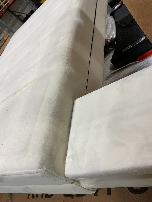 Photo 1 of **DIRT FROM TRANSPORT **24KF Cream Velvet Tufted King Upholstered Headboard, Modern Vertical Channel Design California King Headboard with Stepped Silhouette Top Edge,Cream