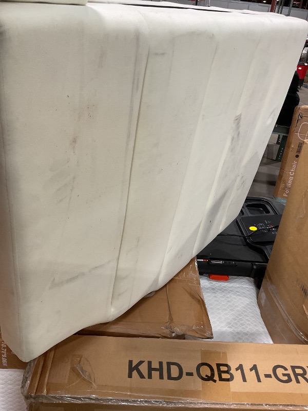 Photo 1 of **DIRT FROM TRANSPORT **24KF Cream Velvet Tufted King Upholstered Headboard, Modern Vertical Channel Design California King Headboard with Stepped Silhouette Top Edge,Cream