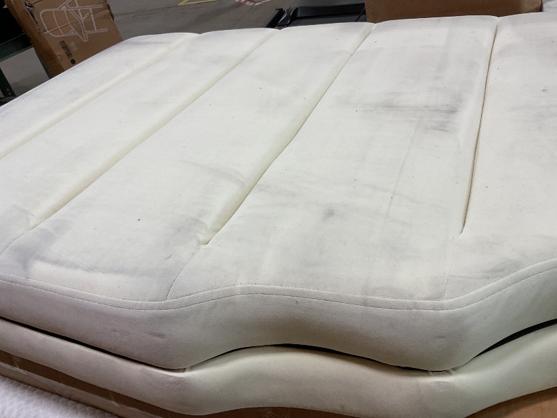 Photo 1 of **DIRT FROM TRANSPORT **24KF Cream Velvet Tufted King Upholstered Headboard, Modern Vertical Channel Design California King Headboard with Stepped Silhouette Top Edge,Cream