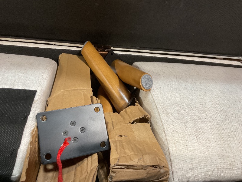 Photo 1 of **DIRT. BOTTOM FABRIC COMING LOOSE. ONE LOOSE HINGE**60 inch bedroom bench with storage and wood legs