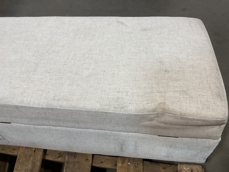 Photo 1 of **DIRT. BOTTOM FABRIC COMING LOOSE. ONE LOOSE HINGE**60 inch bedroom bench with storage and wood legs