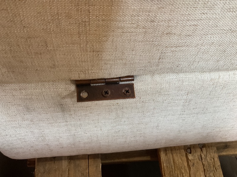 Photo 1 of **DIRT. BOTTOM FABRIC COMING LOOSE. ONE LOOSE HINGE**60 inch bedroom bench with storage and wood legs