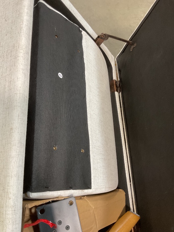 Photo 1 of **DIRT. BOTTOM FABRIC COMING LOOSE. ONE LOOSE HINGE**60 inch bedroom bench with storage and wood legs