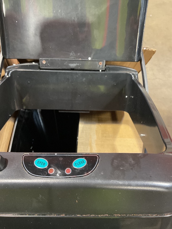 Photo 1 of **DIRT**iTouchless Rolling 13 Gallon Sensor Kitchen Trash Can with Lid and Wheels, Odor Filter, Stainless Steel, Automatic Kitchen Trashcan Garbage Bin for Home Office Bedroom Living Room Garage Wastebasket