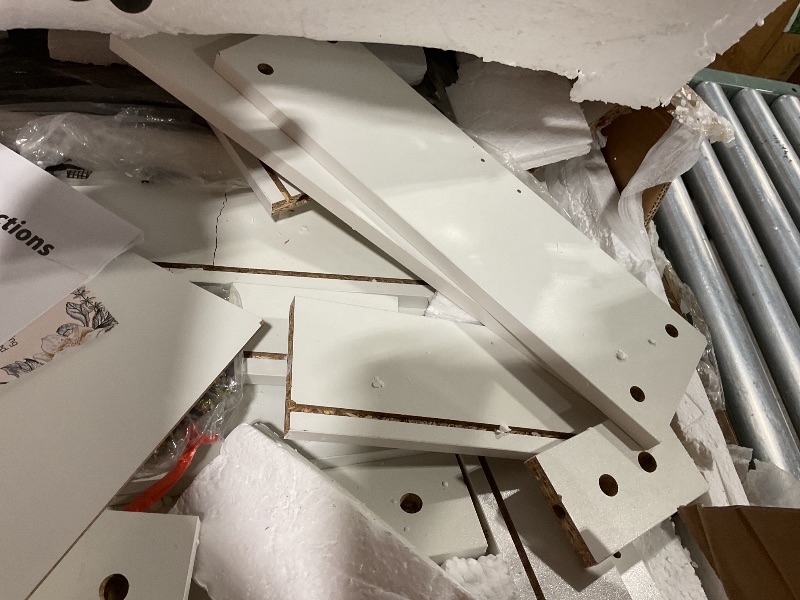 Photo 1 of **SELLING FOR PARTS. DAMAGE TO MULTIPLE PIECES**COMHOMA Makeup Vanity Desk with Mirror and Lights, Vanity Table and Chair Set with 4 Drawers and Charging Station, Bedroom Dresser LED Mirror Stepless Dimmable & 3 Color Modes Adjustable, White