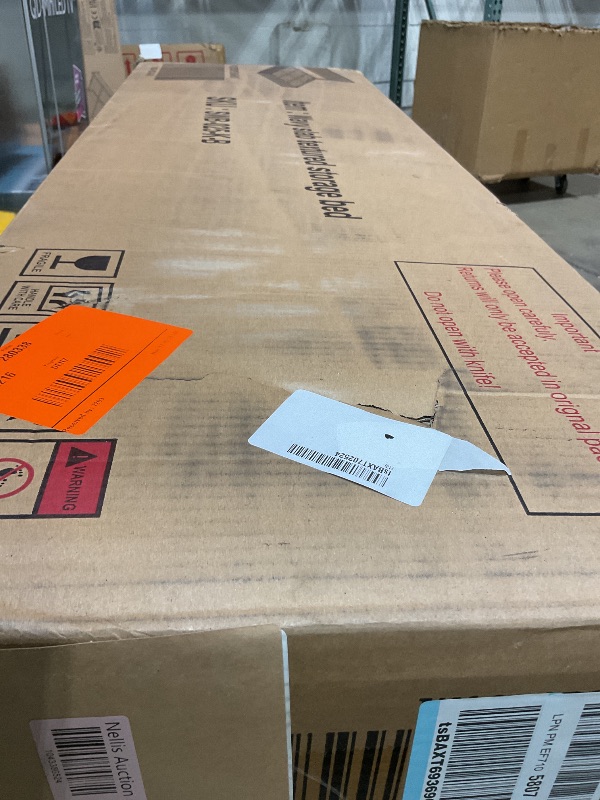 Photo 1 of **SELLING FOR PARTS AS PARTIAL SET. ONE BOX OF TWO**KEIKI King Size Lift Bed Frame with Headboard, Smooth Pneumatic Lifting Mechanism and Ample Storage – No Noise, Space-Saving Design with Wooden Platform – Walnut