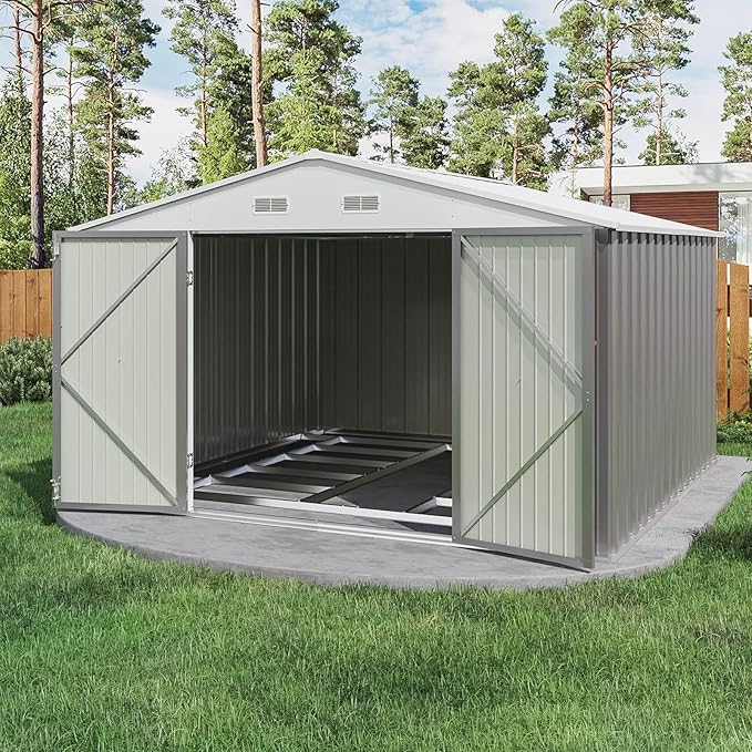Photo 1 of ****PARTIAL SET MISSING BOX 1**** Patiowell 10' x 8'/10' x 10'Metal Outdoor Storage Shed with Goods Shelves/Floor Frame Garden Tool Shed for Backyard Garden 10' x 10' with Floor Frame