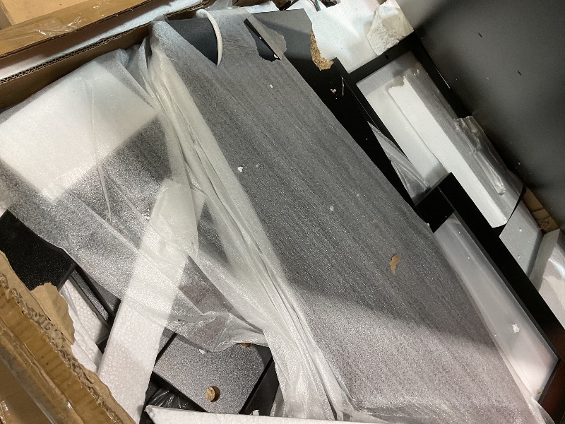 Photo 1 of **CORNERS DAMAED ON TABLE**Garvee Corner Vanity Desk and Stool, Corner Makeup Vanity with LED Lighted Mirror Charging Station and Cabinet for Bedroom, Black