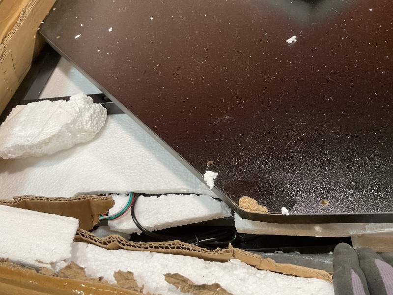 Photo 1 of **CORNERS DAMAED ON TABLE**Garvee Corner Vanity Desk and Stool, Corner Makeup Vanity with LED Lighted Mirror Charging Station and Cabinet for Bedroom, Black