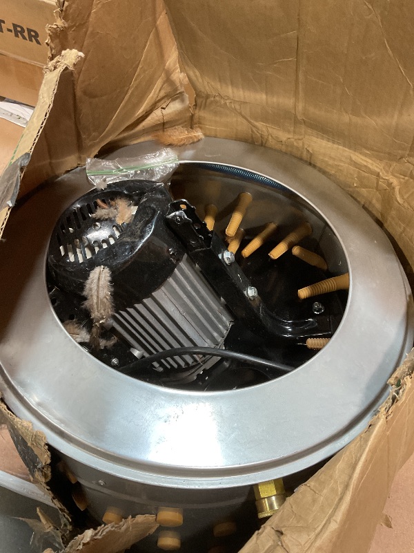 Photo 1 of **SELLING FOR PARTS. MAJOR DAMAGE.**Yardbird 21833 Chicken Plucker, Stainless Steel, 1.5 HP Motor, 20-inch Drum, 110 Natural Soft Fingers, Integrated Irrigation Ring, Transport Wheels, Simple Debris Collection