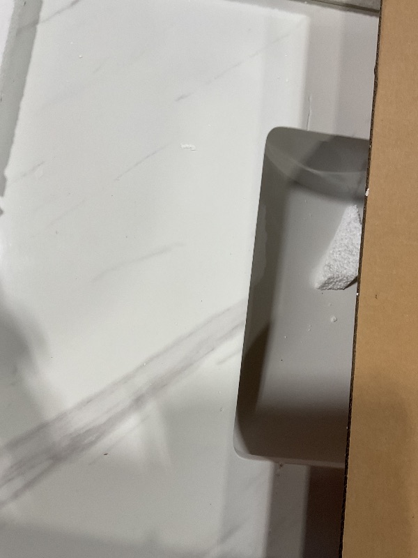 Photo 1 of ****HAS A CRACK ON COUNTERTOP ON 1 SIDE**** EQLOO 36 in. W x 22 in. D Vanity Top, Engineered Stone Vanity Top with Sink in Venice White, Rectangular Center Sink Top, 8 in. Faucet Hole Spacing and Backsplash Bathroom Sink Top