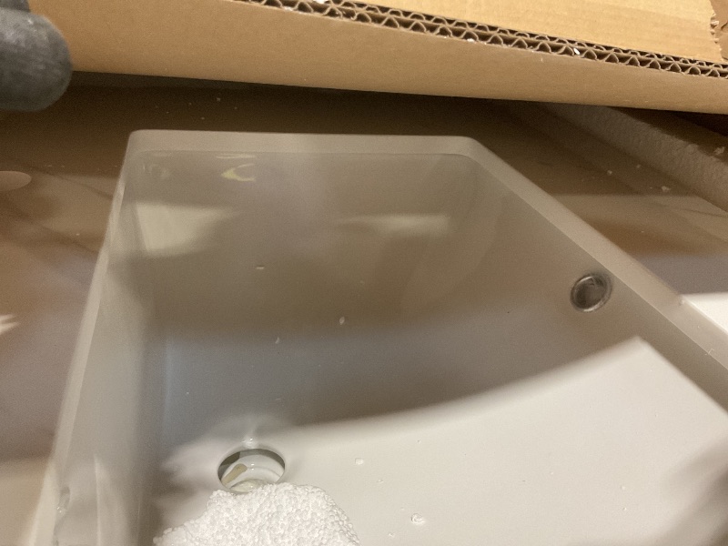 Photo 1 of ****HAS A CRACK ON COUNTERTOP ON 1 SIDE**** EQLOO 36 in. W x 22 in. D Vanity Top, Engineered Stone Vanity Top with Sink in Venice White, Rectangular Center Sink Top, 8 in. Faucet Hole Spacing and Backsplash Bathroom Sink Top