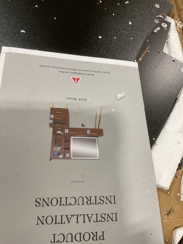 Photo 1 of **SELLING FOR PARTS. BROKEN MIRROR**Chrangmay 47.24" Big Modern Vanity Desk with Mirror and Lights,Makeup Vanity Desk with 5 Drawers and Storage Shelves & Power Outlet,Dressing Table with Glass Top, Black