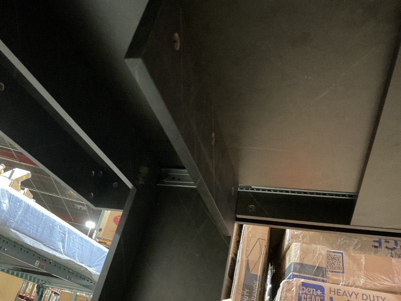 Photo 1 of **DIRT. SCRATCHES**Black wood extendable table. Stone accent