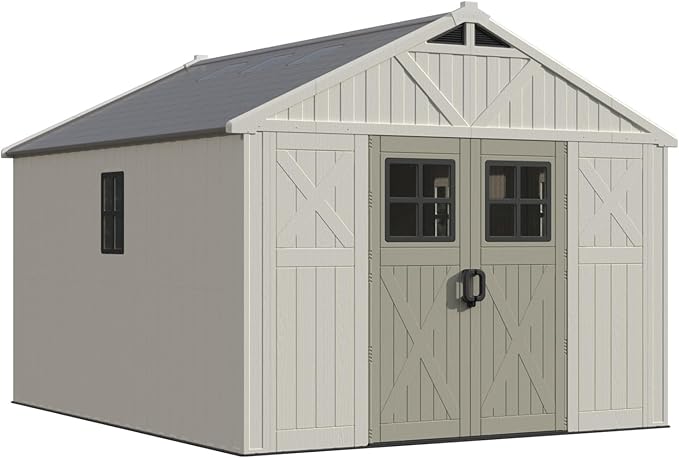 Photo 1 of ***FULL SET UNKNOWN/PICTURE FOR REFERENCE****Patiowell 10x12 FT Outdoor Storage Shed with Floor and Lockable Door, All Weather Plastic Shed Garden Shed with Skylight and Multiple Windows for Backyard, Patio, Lawn, Beige