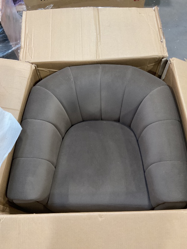 Photo 1 of **VERY MINIMAL DOG HAIR AS SEEN IN PHOTO**Christopher Knight Home Monroe Velvet Swivel Club Chair, Armchair with 360-Degree Rotation, Upholstered Barrel Swivel Sofa Chair for Living Room, Tufted Back, Thick Cushion, Iron Base, Dark Brown